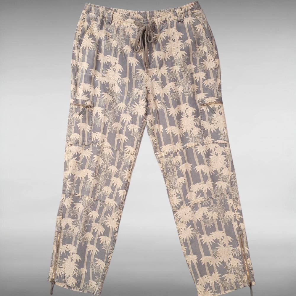 Soft Surroundings Tencel Cargo Pants Bamboo‎ Print Boho Coastal Resort Womens L